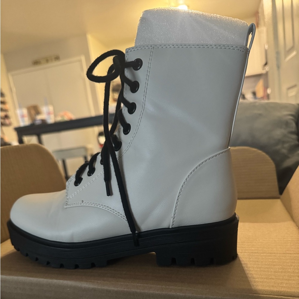 White Lace-Up Ankle Boots